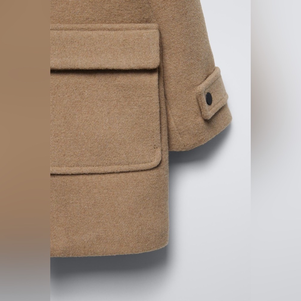 Zara Kids Light Brown Wool Blend Hooded Coat with Faux Fur Trim. Size 13-14. - Picture 4 of 12